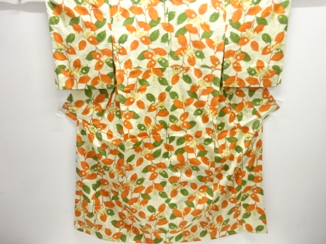 枝花模様織り出し十日町紬着物